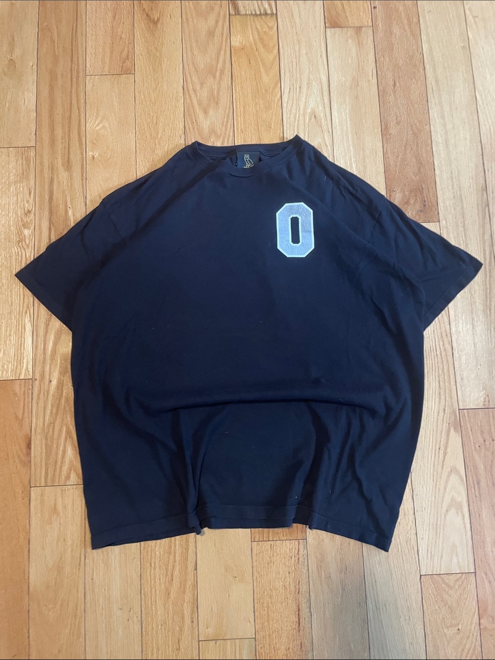 OVO Black Short-Sleeve Tee with Light Blue '0' Chest Patch